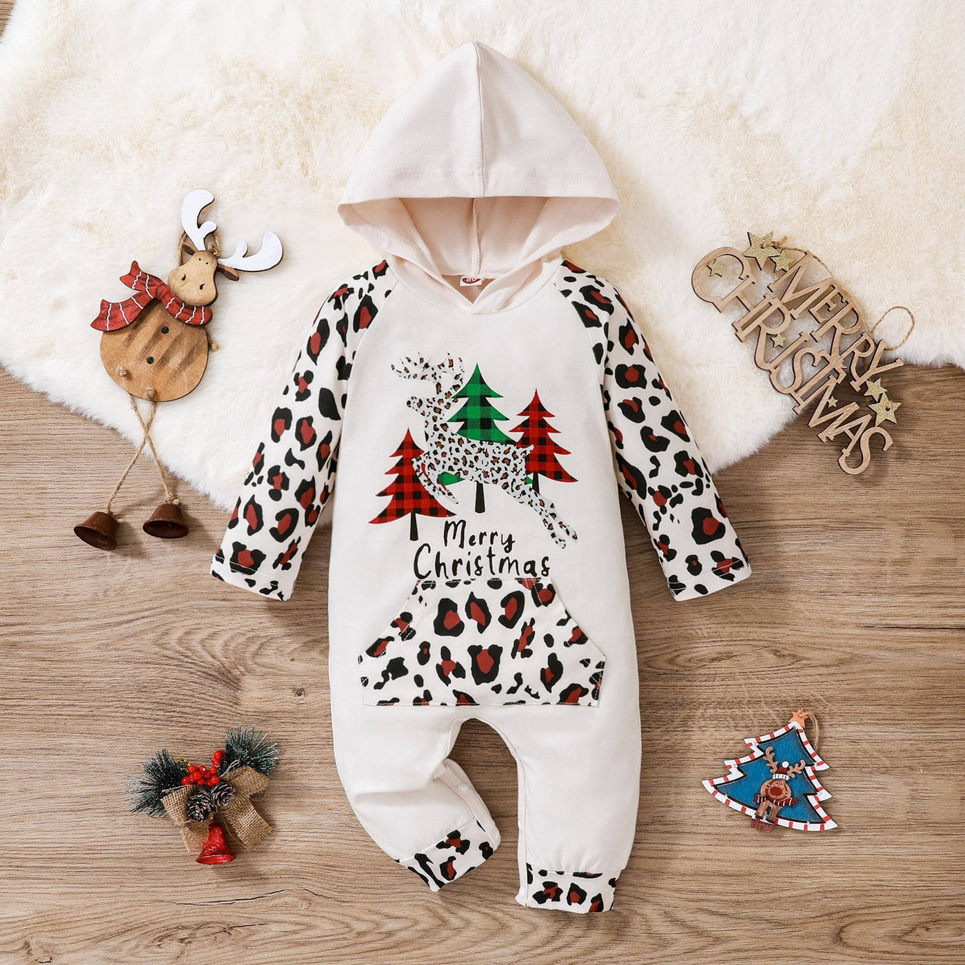 Children's Christmas Long-sleeved Hooded One-piece