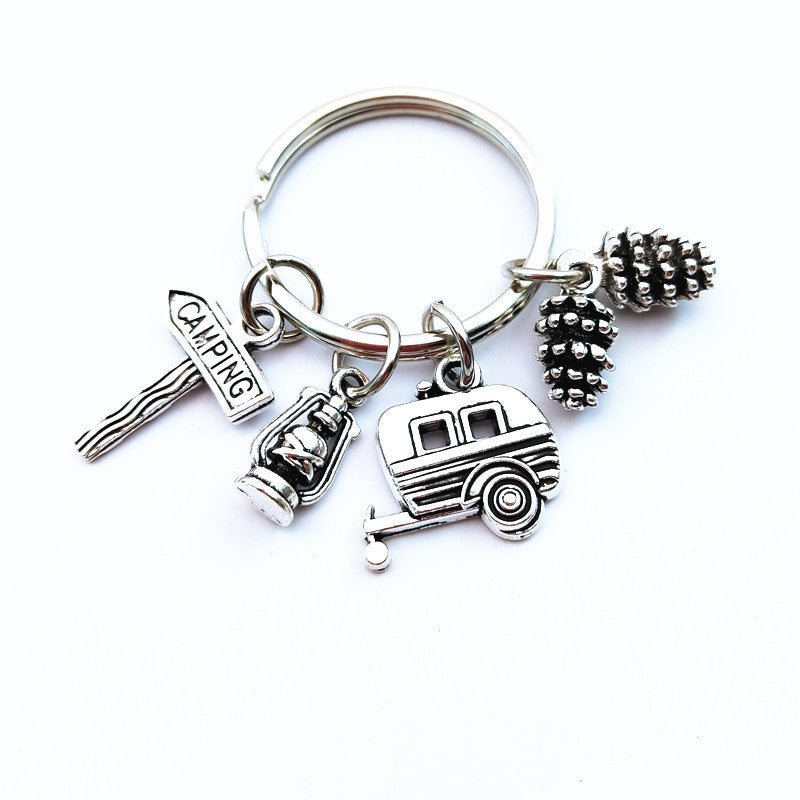 Pinecone Car Camping Self-driving Tour Creative Pendant Keychain