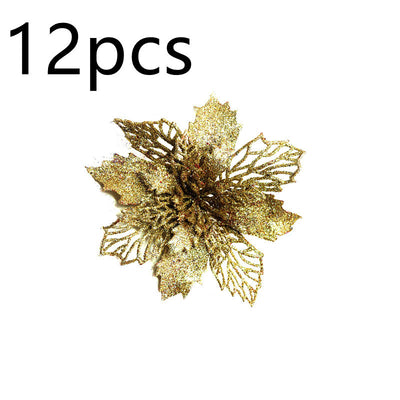 Glitter Artifical Christmas Flowers Christmas Tree Decorations For Home Fake Flowers Xmas Ornaments New Year Decor