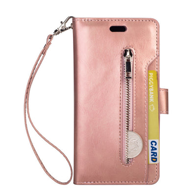 Multi function zipper wallet mobile leather case