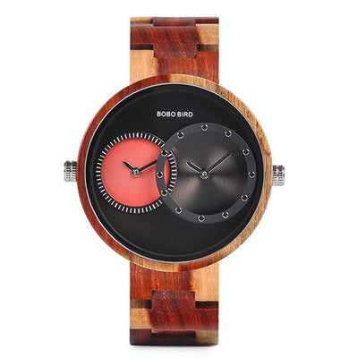 BOBO BIRD Thin Men Watch Original Wood Watches 2 Time Zone Display Qua