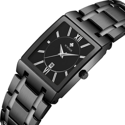 square wristwatch steel band quartz waterproof