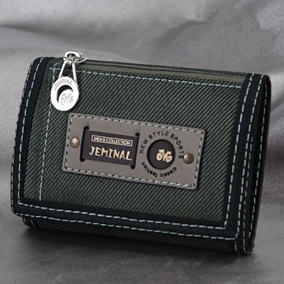 Men'S Canvas Short Three-Fold Simple Small Wallet Student Zipper Change Boy Child Multifunctional Folding Cloth Wallet