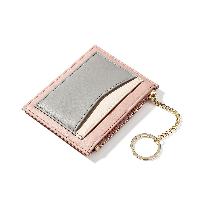 Stitching Ladies Wallet Multi-Card Position Zipper Card Case Keychain Small Wallet Ladies Coin Purse