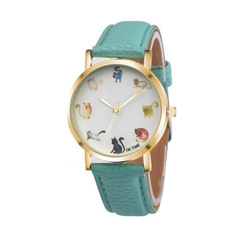 Cats Cute Watch Women PU Leather Round Dial Students Fashion Wristwatc