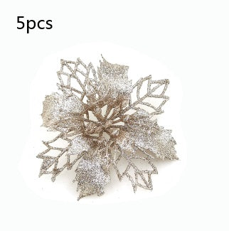 Glitter Artifical Christmas Flowers Christmas Tree Decorations For Home Fake Flowers Xmas Ornaments New Year Decor