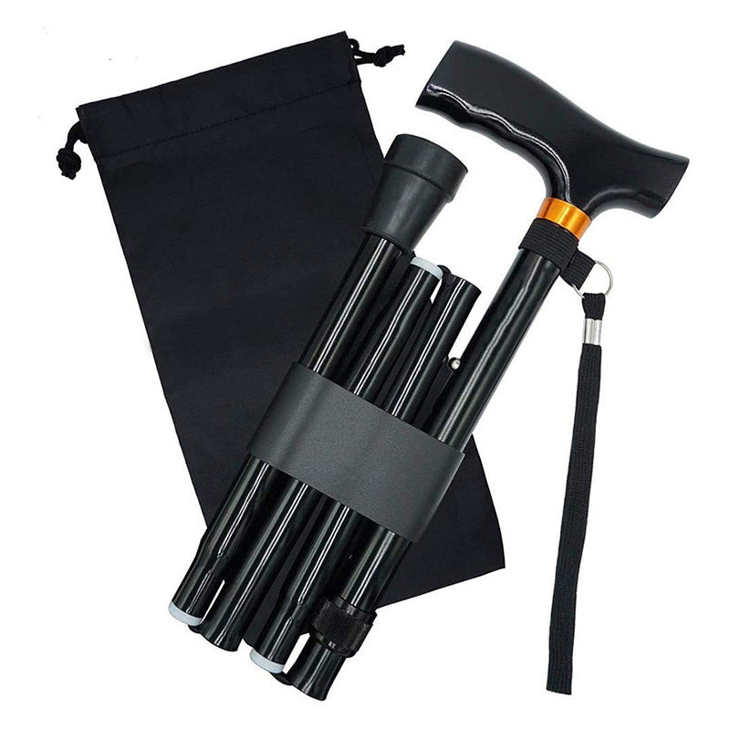 Aluminum Alloy Four Section Wooden Handle Folding Crutches