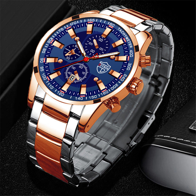 stainless steel luminous quartz wristwatch