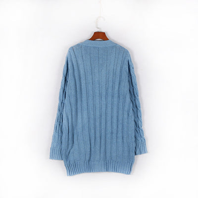 Single-breasted Coarse Twist Pocket Long-sleeved Knitted Sweater