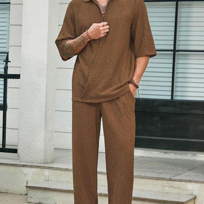 Men’s Summer Short-sleeved Top And Loose Straight Trousers