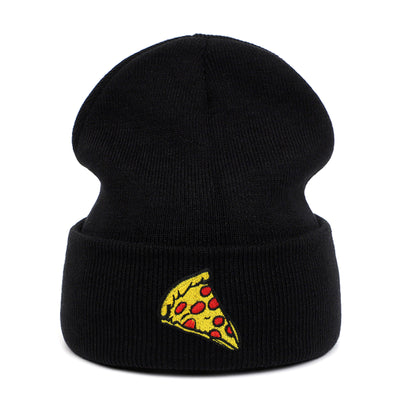 Pizza Embroidered Knitted Hat Outdoors To Keep Warm