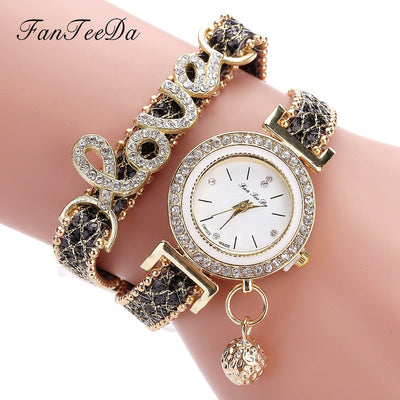 fanteeda brand women bracelet watches ladies watch rhinestones clock w