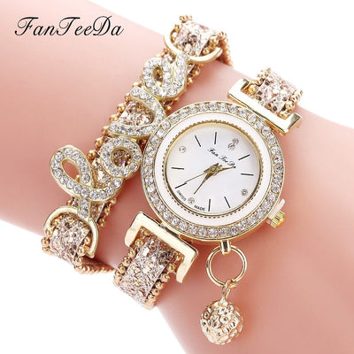 fanteeda brand women bracelet watches ladies watch rhinestones clock w