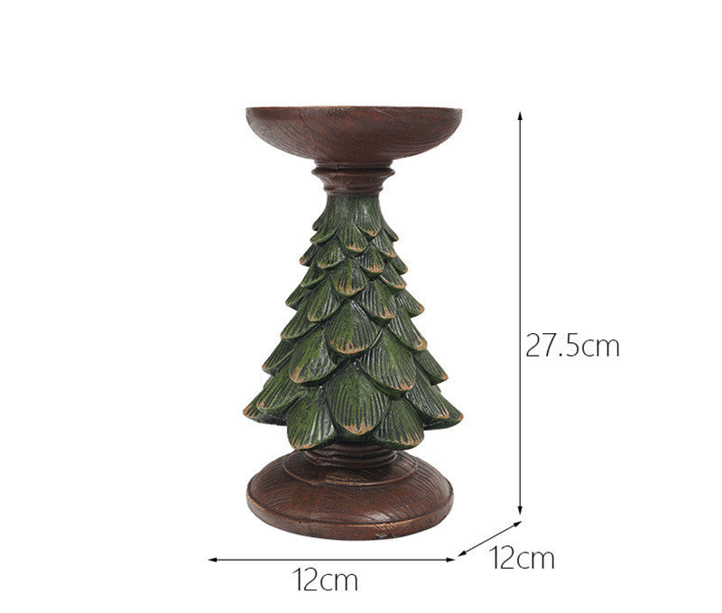 Resin Wooden Christmas Tree Candle Holder Base Figurine Christmas Decorations Candlestick Craft Home Living Room Decor