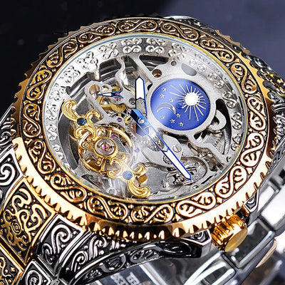 forsining skeleton carved tourbillon mechanical watches luxury men'