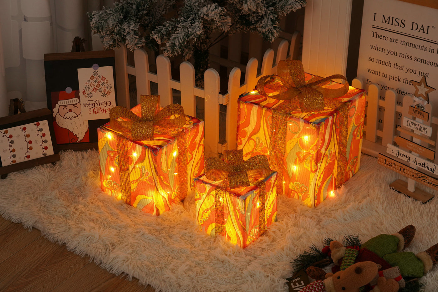 Remote Control Christmas Gift Box Lights Christmas Three-piece Decoration