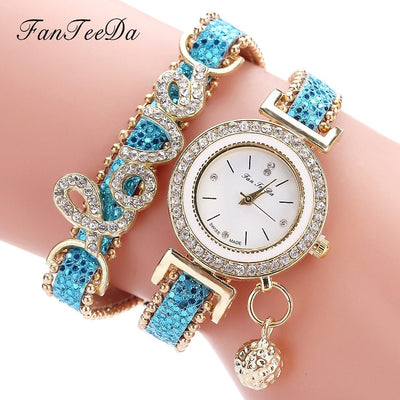 fanteeda brand women bracelet watches ladies watch rhinestones clock w