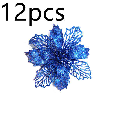 Glitter Artifical Christmas Flowers Christmas Tree Decorations For Home Fake Flowers Xmas Ornaments New Year Decor