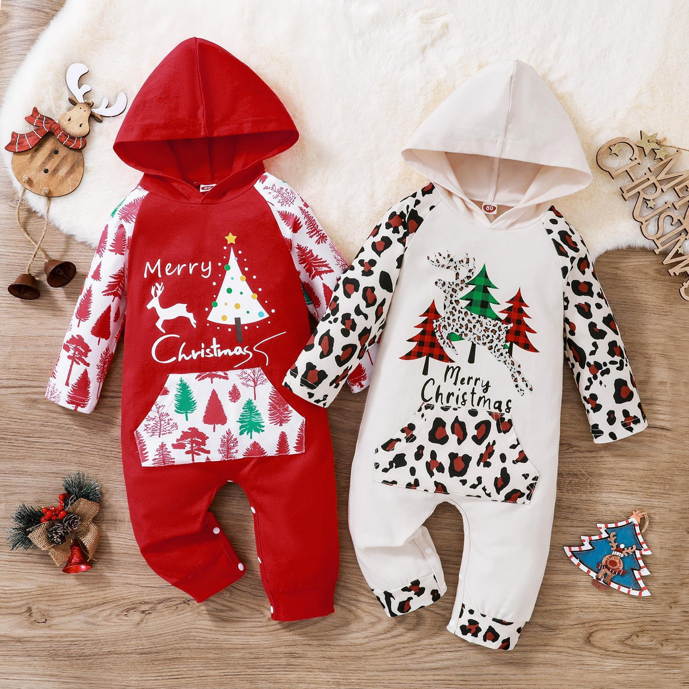 Children's Christmas Long-sleeved Hooded One-piece