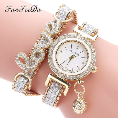 fanteeda brand women bracelet watches ladies watch rhinestones clock w