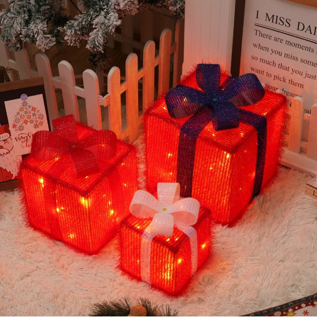 Remote Control Christmas Gift Box Lights Christmas Three-piece Decoration