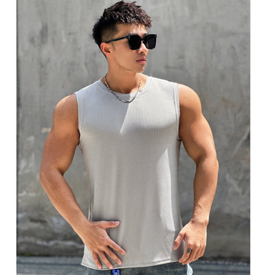 Summer Workout Vest Exercise Sleeveless Round Neck Striped Quick-drying Breathable Basketball Running Training Clothing Men