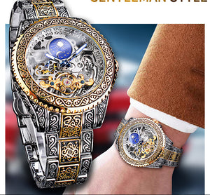 forsining skeleton carved tourbillon mechanical watches luxury men'