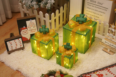 Remote Control Christmas Gift Box Lights Christmas Three-piece Decoration