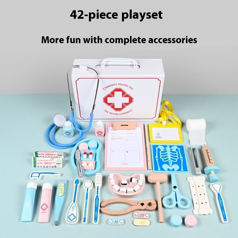 Wooden Children First Aid Kit Suit Toy Parent-child Interactive Game Doctor Role Play